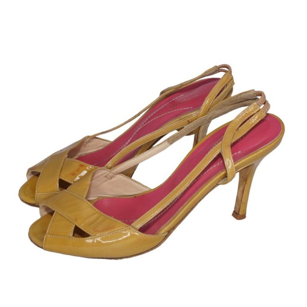 Kate Spade Patent Leather Mustard Gold Slingback Heels, Size 5